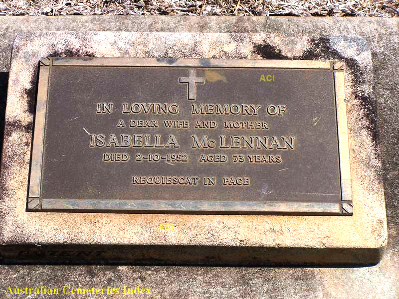Photo of headstones/Isabella McLennan d 1952 hdstn Pt Macquarie